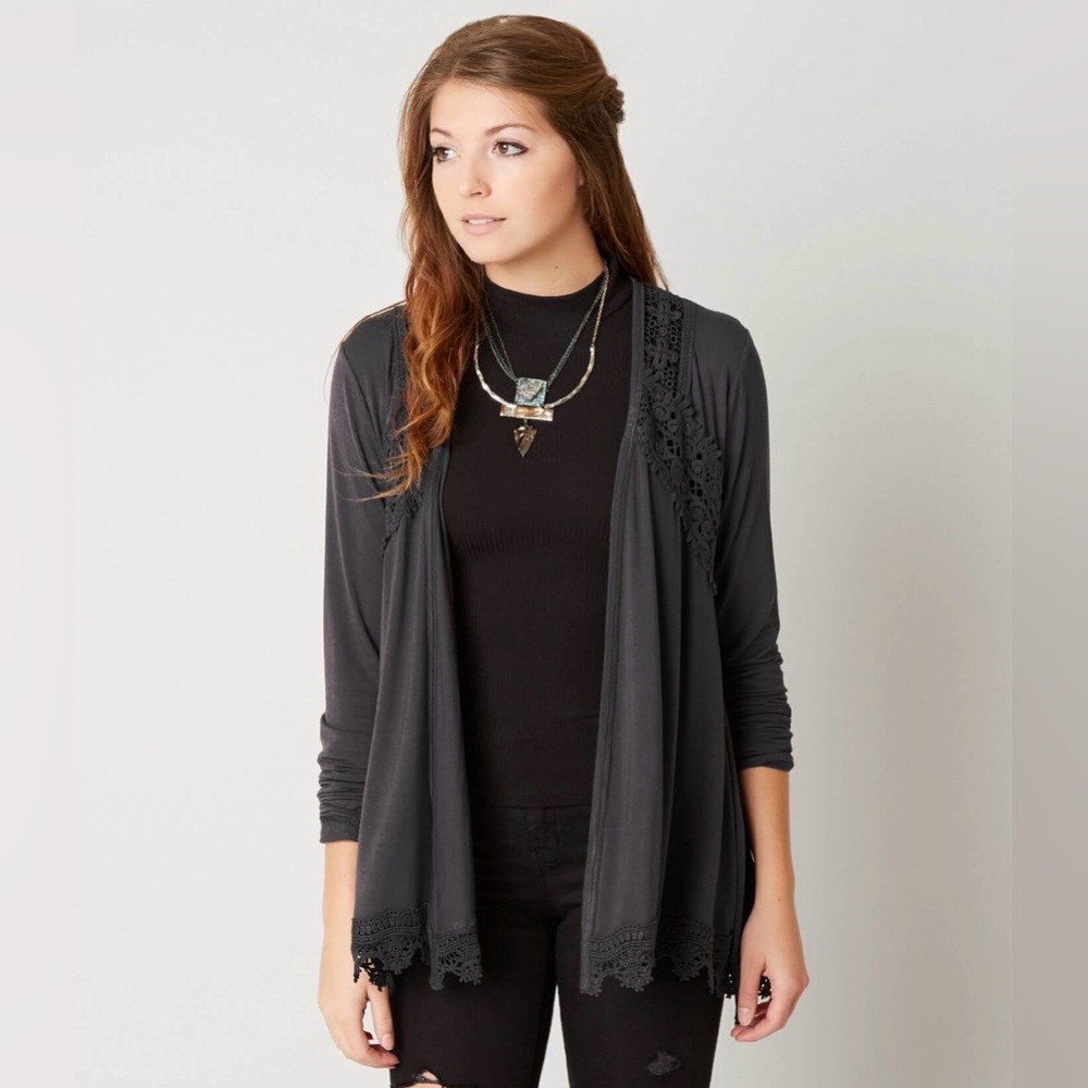 BKE Charcoal Lace Accent Fairy Whimsical Goth Cardigan